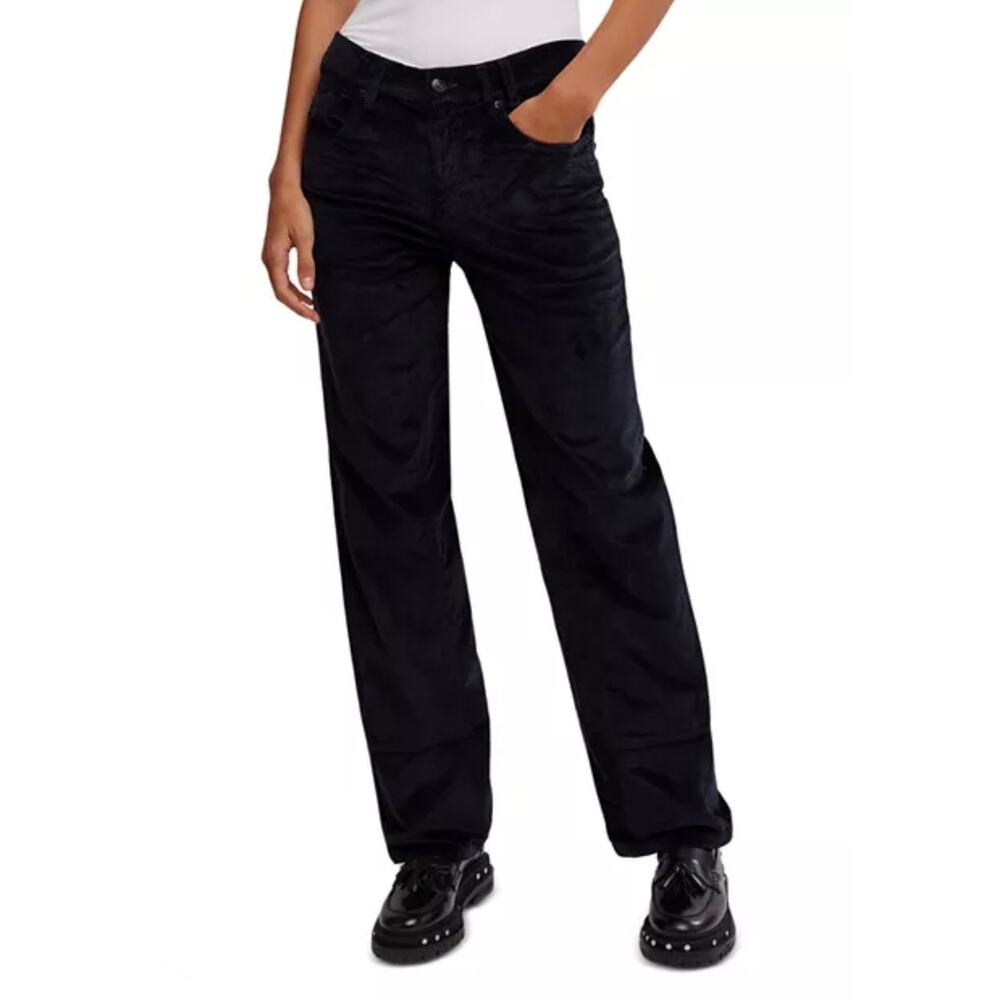 Free People Risk Taker Corduroy High Rise Straight Leg Jeans Black Size 29